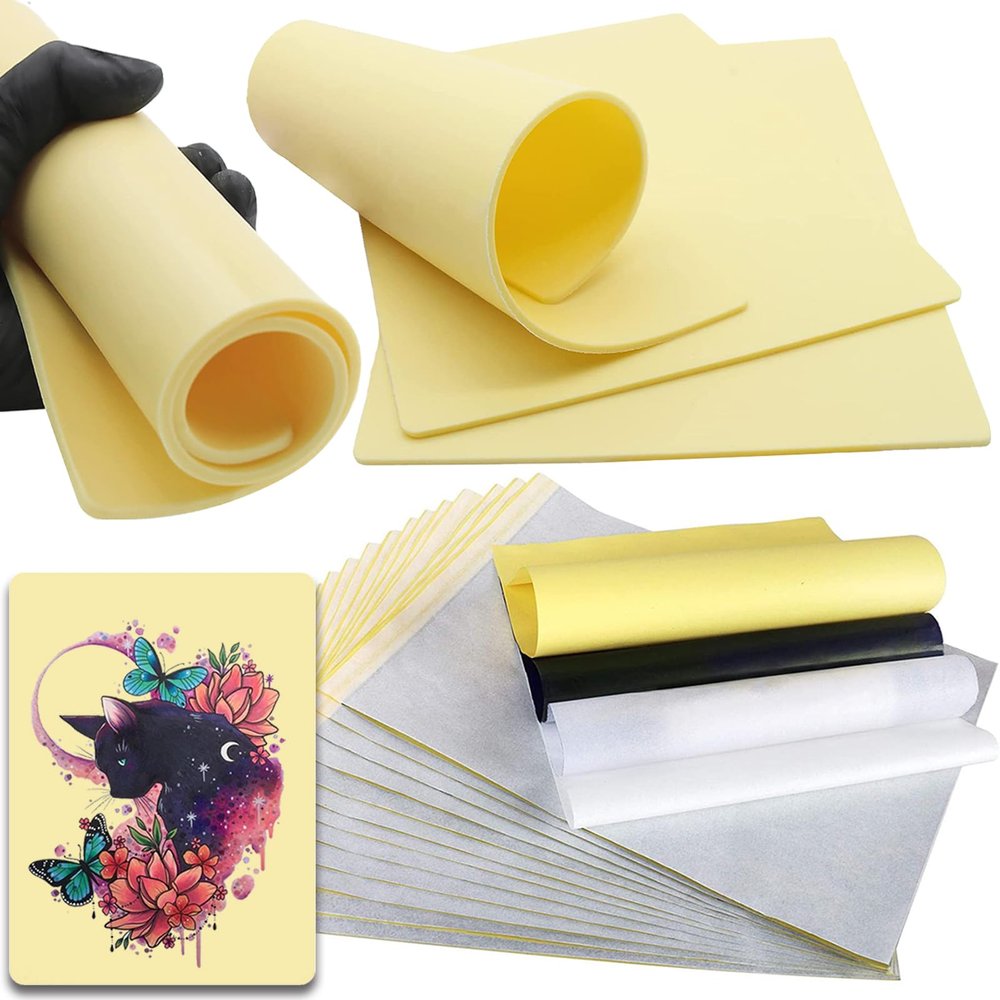 3mm Tattoo Practice Skin with Transfer Paper - NAQASE 18Pcs Tattoo Fake Skin and Stencil Paper Kit Includes 15Pcs Tattoo Paper and 3Pcs 3mm Tattoo Skin Practice 8"x12" Tattoo Skins Double Sides