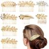 8 Pack Leaf Hair Side Combs for Women Girl, Bridal Metal Decorative Hair Comb Clips, Gold French Twist Hair Slide Comb for Wedding Hair Accessories view 1