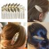 8 Pack Leaf Hair Side Combs for Women Girl, Bridal Metal Decorative Hair Comb Clips, Gold French Twist Hair Slide Comb for Wedding Hair Accessories view 2