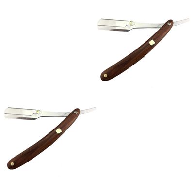 FOMIYES 2pcs Wooden Handle Straight Barber for Men Portable Manual Shaving Tool for Beard and Hair for Salons and Travel Vintage Design Without Blade