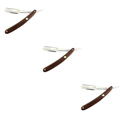 FOMIYES 3pcs Wooden Handle Barber for Men Vintage Metal Shaving Tool Manual Straight for Travel Salon Use Easy-open Guard for Safe Exchange