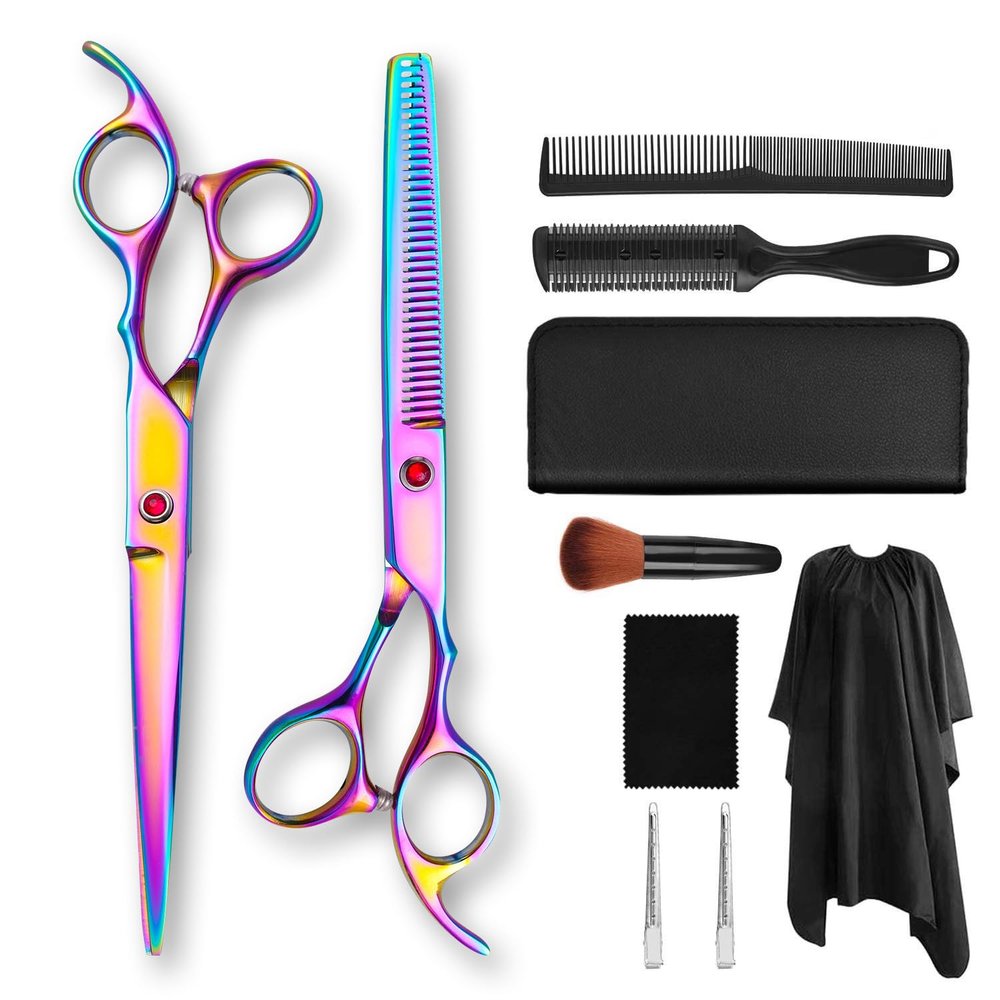 10 pcs professional hair cutting scissors set sharp colourful Stainless Steel Hairdressing Shears Set 7 inch Professional Thinning Scissors For stylists easy to operate