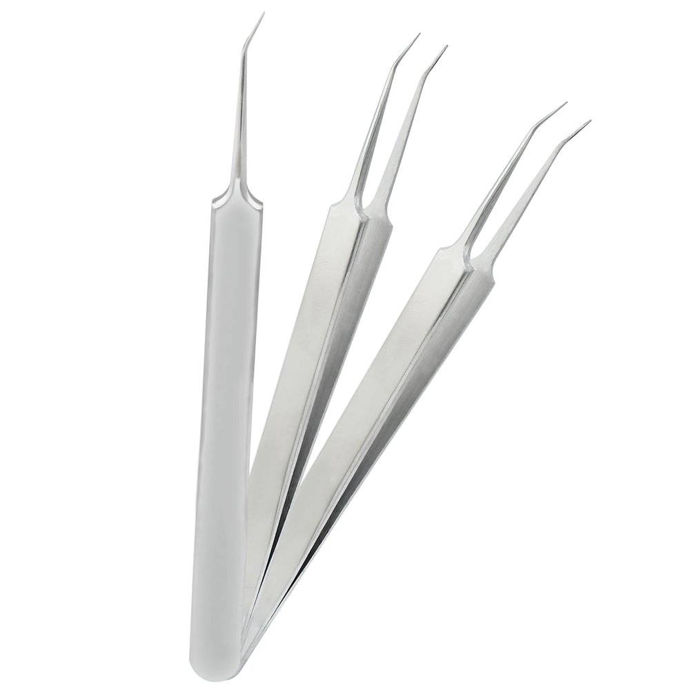 Coufce 3 pcs Oblique Blackhead Tweezers Comedone Pimple Extractor Tool Whiteheads Acne Clip Stainless Steel Facial Blackhead Remover Tweezers Pimple Popper Tool Ingrown Hairs Tweezers