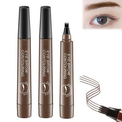 Micro Fork Tip Precise Brow Pen, 3D Waterproof Microblading 4 Tipped Precise Brow Pen, Waterproof