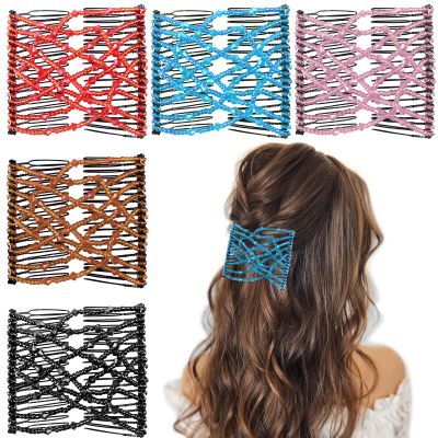 5 Pieces Stretchy Beaded Hair Accessories - Adjustable Elastic Clips, No Crease Pins for Curly Thick Wavy Hair Ponytails, Vintage Bun Makers for Women and Girls