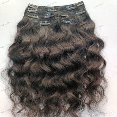 100% Unprocessed Indian Remy Human Hair Wavy Clip-in Hair Extensions, Natural Black Color, 100g to 110g/set, Wavy Clip-in extensions (16 Inches)