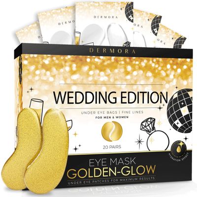 DERMORA Wedding-Themed Eye Mask (20 Pairs), Golden Under Eye Patches - Rejuvenating Treatment for Dark Circles, Puffy Eyes, Refreshing, Revitalizing, Travel, Wrinkles