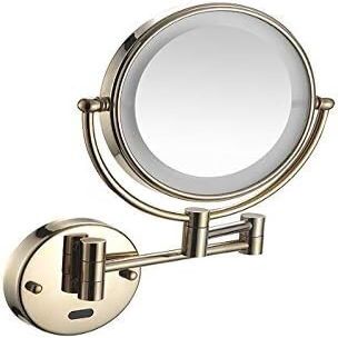 Lighted Makeup Mirror Wall Mounted, Cosmetic Mirror with Magnification, Double Sided Vanity Mirror with Led Lights, 360 Swivel Bathroom Shaving Mirror Extend and Fold ( Color : Gold , Size : Conceale