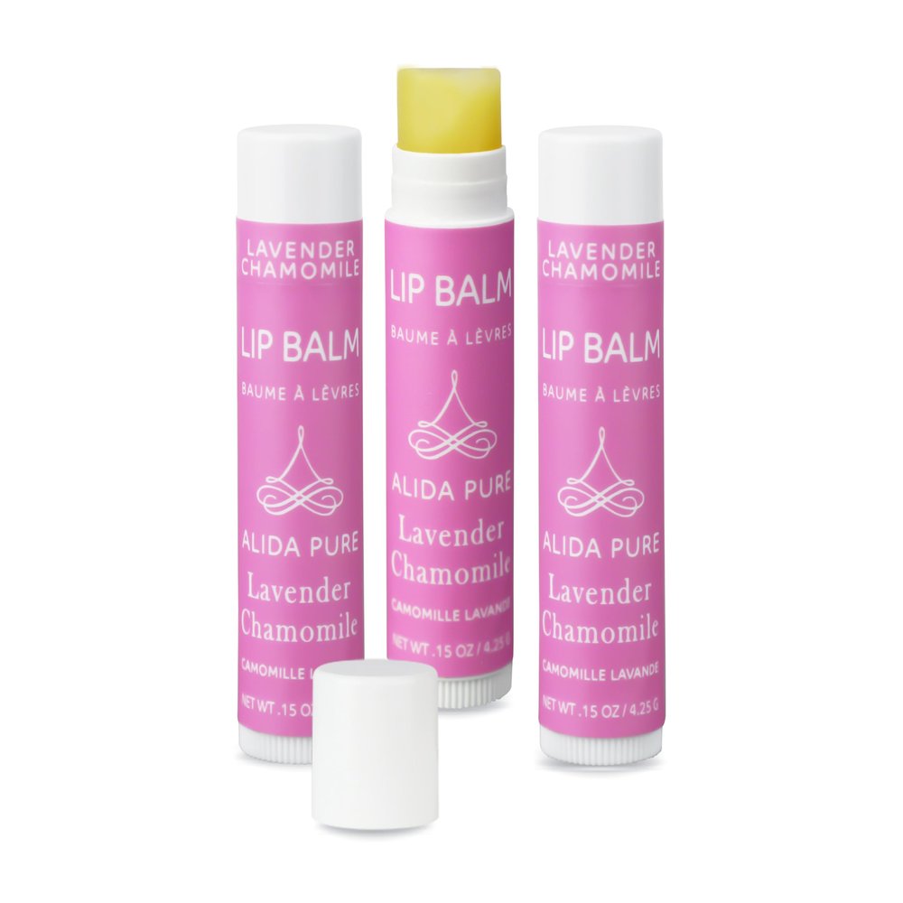 ALIDA PURE Lavender Chamomile Lip Balm Collection, Vegan Set, Beeswax Free, with Organic Jojoba and Avocado Oil, Vitamin E, Natural Moisturizer for Dry, Chapped Lips, 3 Tube Set