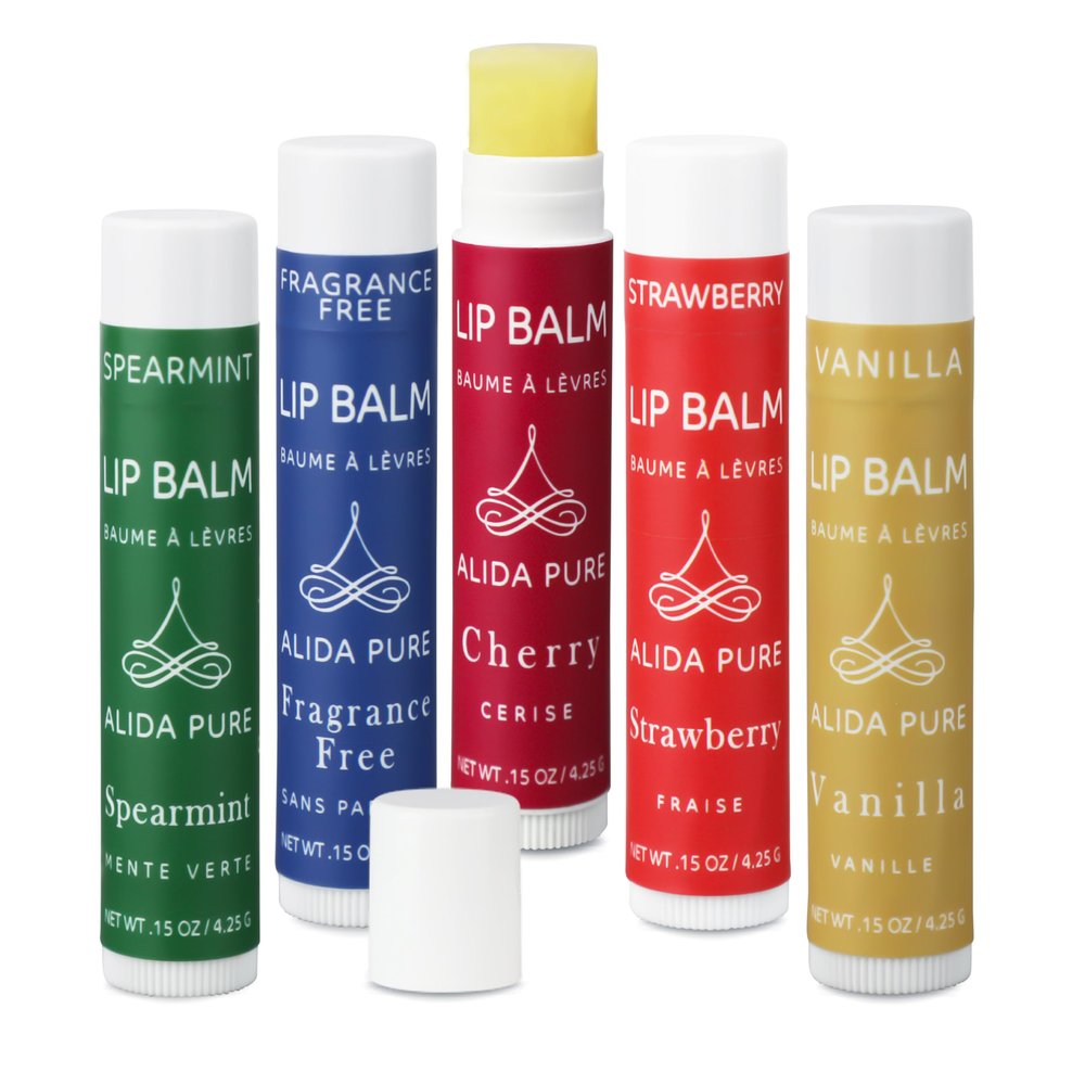 ALIDA PURE Melody Lip Balm Collection, Vegan Set, Beeswax Free, with Organic Jojoba and Avocado Oil, Vitamin E, Natural Moisturizer for Dry, Chapped Lips, 5 Tube Set
