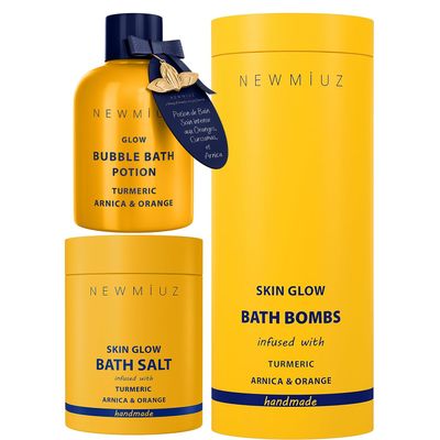 Natura Bubble Bath, Natural Detox Bath Soak Salt & Tumeric Bath Bomb Gifts for Women and Men Pack of 3