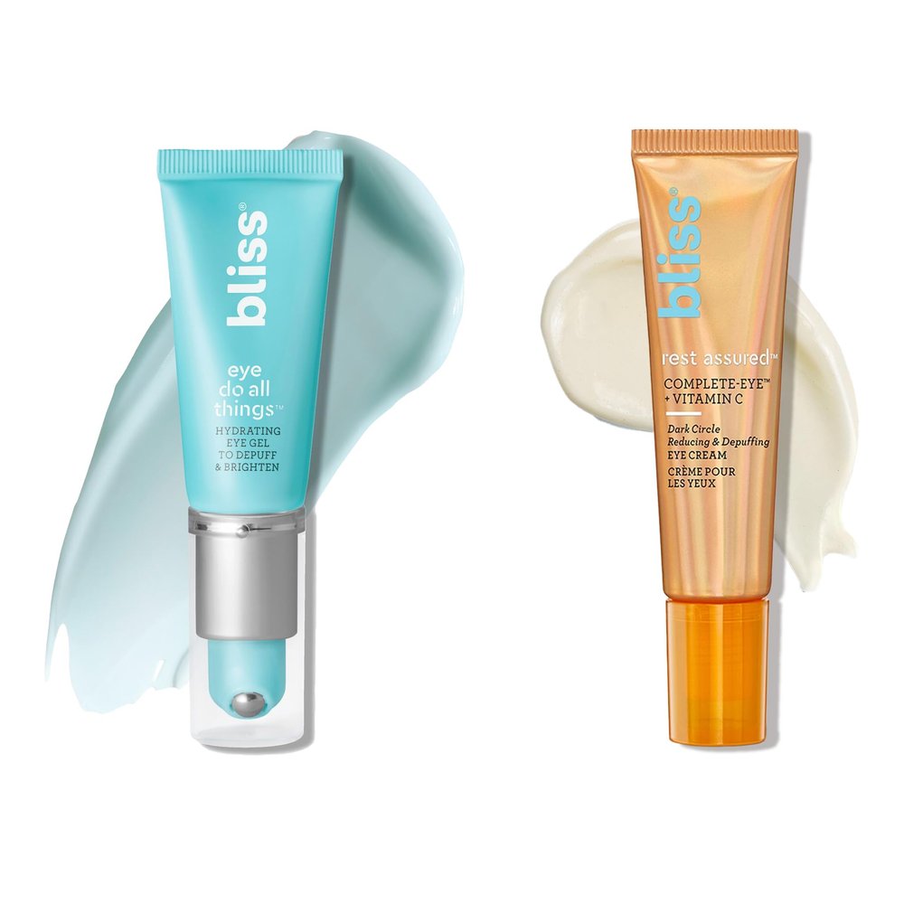 Bliss Brightening Eye Duo: Eye Do All Things Hydrating Gel Depuff Rest Assured  Eye Cream with Vitamin C & Caffeine - 0.5 Fl Oz - Dark Circle Reducing & Depuffing Eye Cream