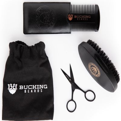 Bucking Beards Beard Kit for Men - All-in-One Beard Grooming Kit with Brush, Comb, Scissors & Travel Bag - Durable Grooming Tools for Daily Style and Care