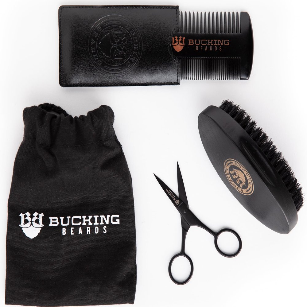 Bucking Beards Beard Kit for Men - All-in-One Beard Grooming Kit with Brush, Comb, Scissors & Travel Bag - Durable Grooming Tools for Daily Style and Care
