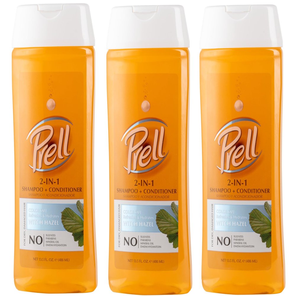 Prell Witch Hazel Color Safe Refreshes & Hydrates 2-in-1 Shampoo + Conditioner for Dry, Damaged Hair, 13.5 fl.oz, 3 Pack