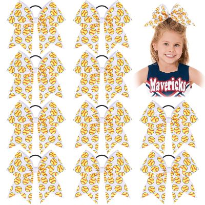 10 PCS 8" Large Glitter Softball Cheer Bows for Cheerleaders, CN Sparkly Baseball Hair Bows with Elastic Hair Ties Accessories for Teens Girls Women Cheerleading Softball Competition Sports