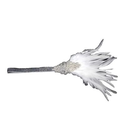 1920S Vintage Headpiece Silver Rhinestone Beaded Applique Feather Headband Flapper Headdress white