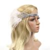 1920S Vintage Headpiece Silver Rhinestone Beaded Applique Feather Headband Flapper Headdress white view 2