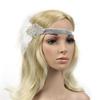 1920S Vintage Headpiece Silver Rhinestone Beaded Applique Feather Headband Flapper Headdress white view 3