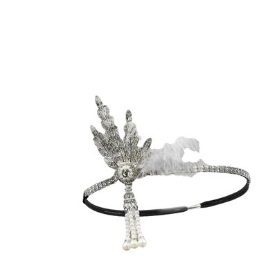 1920S Hairband Headpiece Feather Flapper Headband Headdress Women Vintage Costume Party White