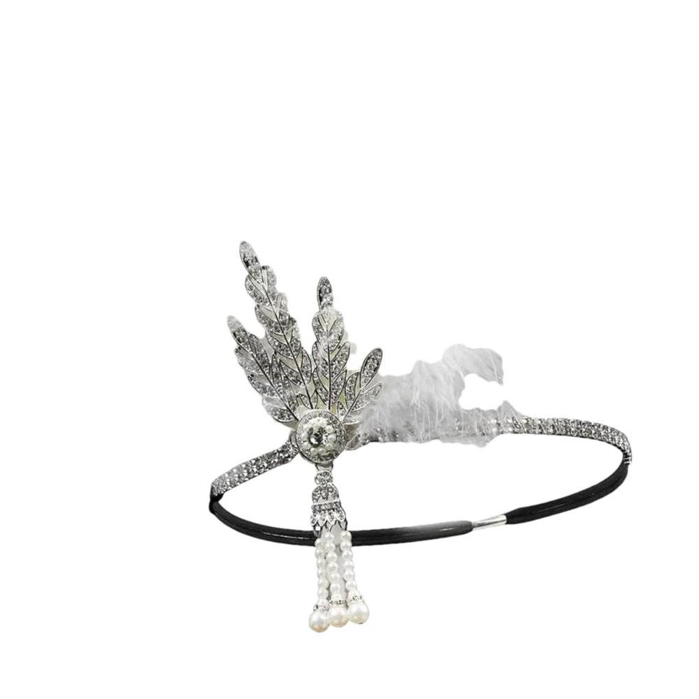 1920S Hairband Headpiece Feather Flapper Headband Headdress Women Vintage Costume Party White