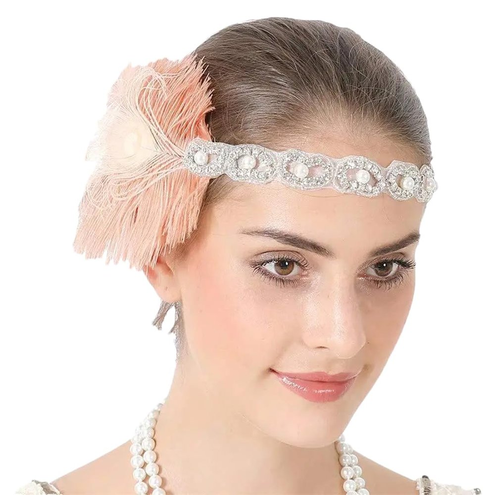 1920S Peacock Feather Headpiece Flapper Accessories Party Headband Bride Vintage Headdress Champagne