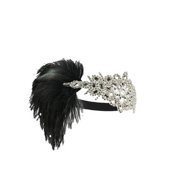 1920S Headpiece Crystal Headband Flapper Headband Vintage Feather Headbandhair Accessories Set-1