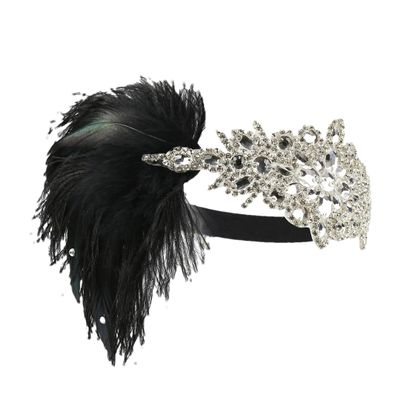 1920S Headpiece Crystal Headband Flapper Headband Vintage Feather Headbandhair Accessories Black