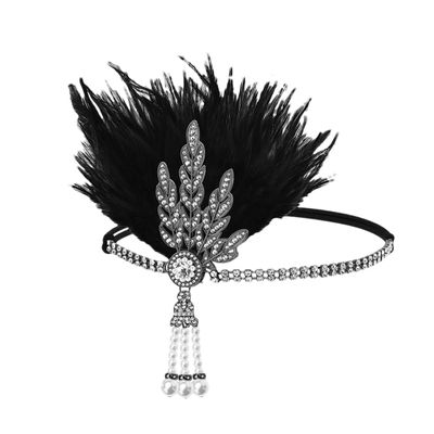 1920S Cosplay Headband Women Black Feather Headwear Masquerade Party Props Hair Accessorie B
