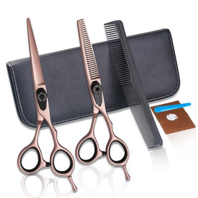 10 pcs Professional Rose gold Hair Cutting Scissors 6 inch Barber Scissors Multi Use Haircut Sets Thinning Scissors Straight Shears Tools for Mother Father Friends