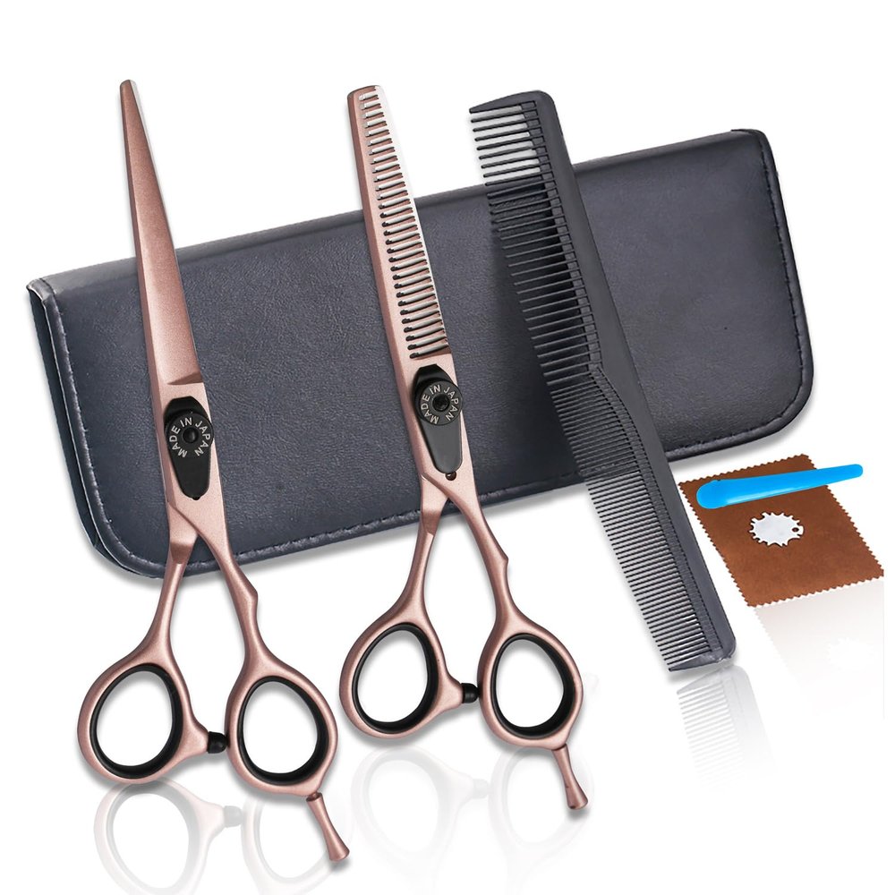 10 pcs Professional Rose gold Hair Cutting Scissors 6 inch Barber Scissors Multi Use Haircut Sets Thinning Scissors Straight Shears Tools for Mother Father Friends