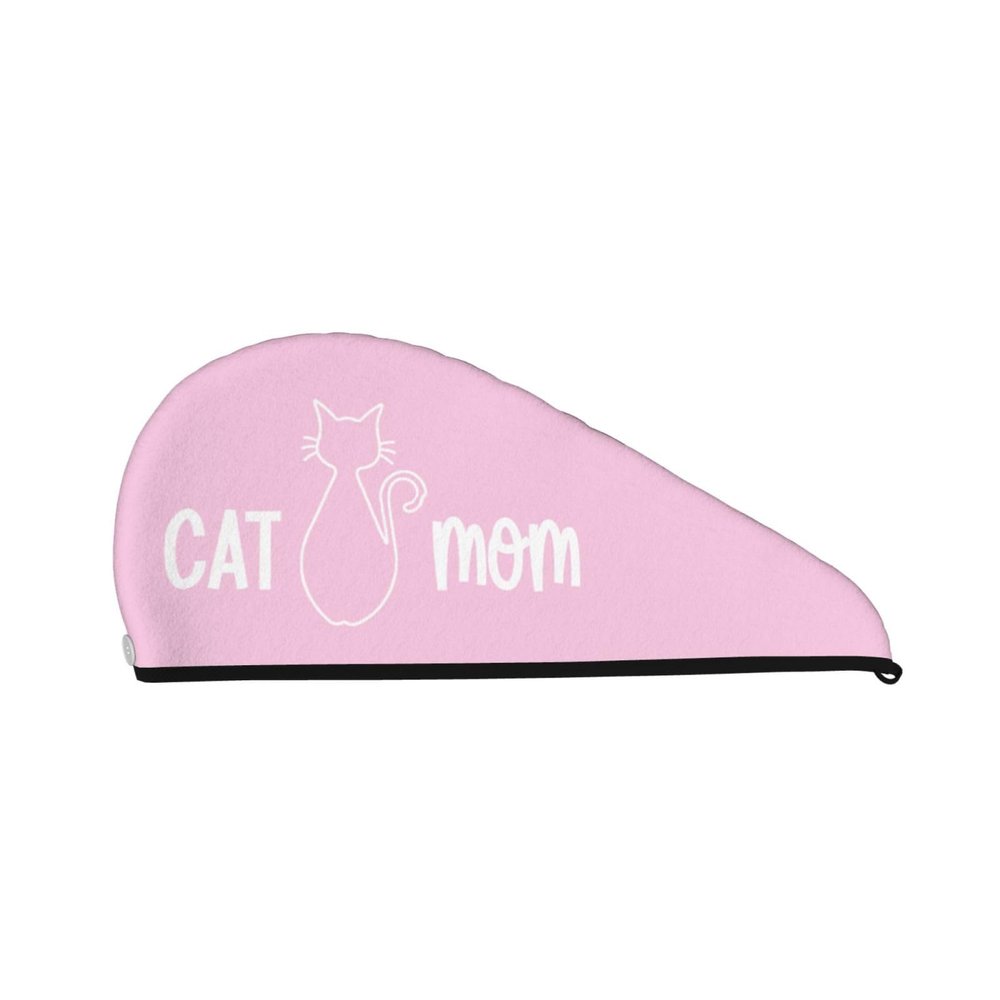Cat Mom Dry Hair Towel Cap Pink Long Hair Wrap for Women Super Absorbent