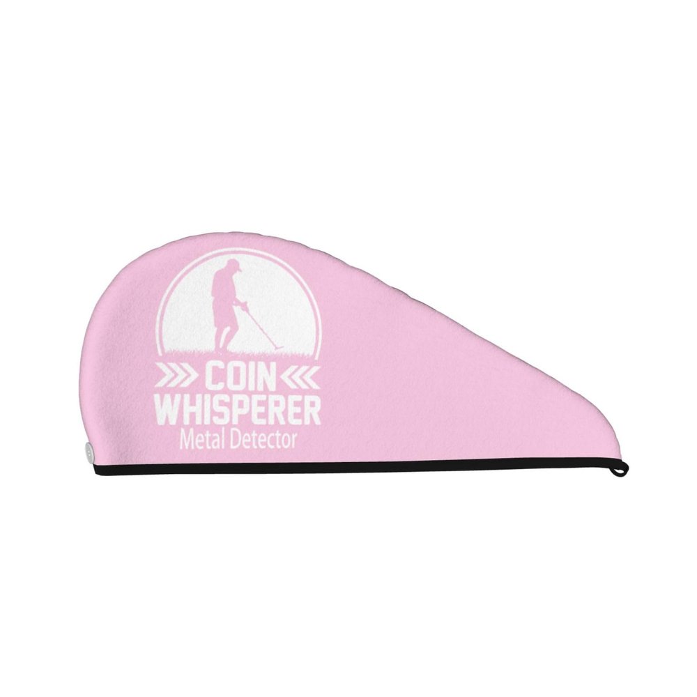 Coin Whisperer Metal Detector Dry Hair Towel Cap Pink Long Hair Wrap for Women Super Absorbent