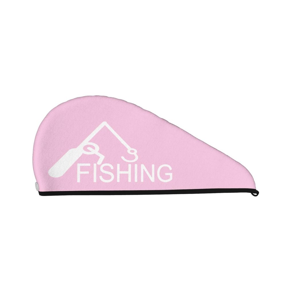 Fishing Hooks Reel Dry Hair Towel Cap Pink Long Hair Wrap for Women Super Absorbent