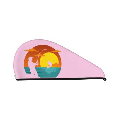 Outdoor Fish Dry Hair Towel Cap Pink Long Hair Wrap for Women Super Absorbent