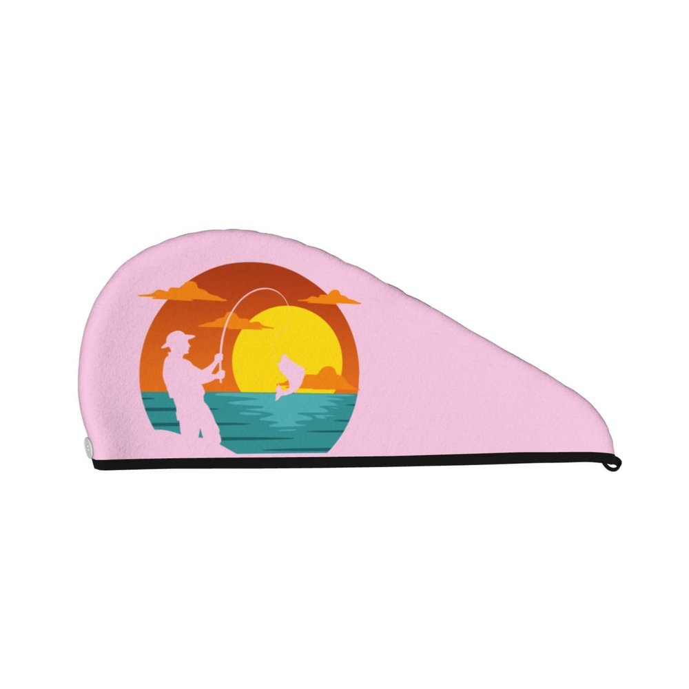 Outdoor Fish Dry Hair Towel Cap Pink Long Hair Wrap for Women Super Absorbent