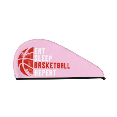 Eat Sleep Basketball Repeat Dry Hair Towel Cap Pink Long Hair Wrap for Women Super Absorbent