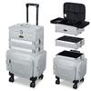 BYOOTIQUE 3in1 Soft Sided Rolling Makeup Train Case Cosmetology Case On Wheels Large Organizer Storage Cosmetic Trolley With Adjustable Divider For Makeup Artist Nail Wedding Travel Glitter Silver view 1