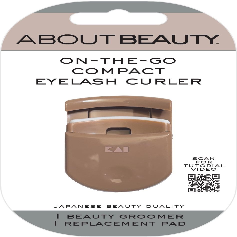 About Beauty On-The-Go Compact Eyelash Curler, Includes 1 Replacement Pad, Portable Lash Curler Perfect for Travel Makeup, Ergonomic Design is Gentle on Lashes