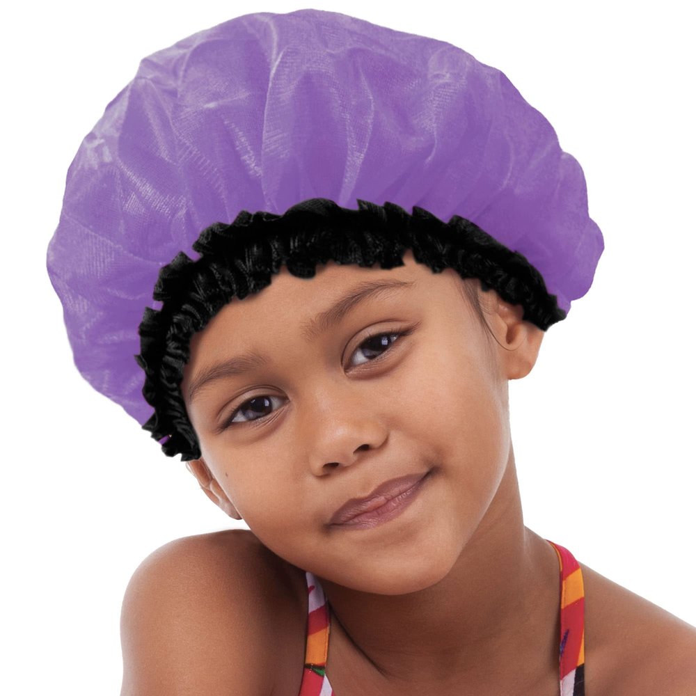DONNA KIDS SATIN BONNET Sleeping Cap Hair Bonnet Soft Satin Kids Hair Bonnet Shower Cap for Kids PURPLE
