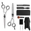 10 pcs Barber and hairdressing scissors professional barber scissors set(5.5 inch) black and white rotating handle flat teeth scissors bangs scissors thinning scissors tool set for women men view 1