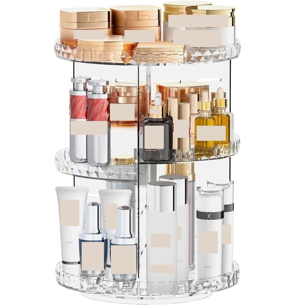 ANIIC Makeup Organizer for Vanity Cosmetics Organizer 360 Rotating Makeup Organizer Adjustable Layer Skincare Organizer with Brush Holder Perfume Tray Make Up Organizers and Storage