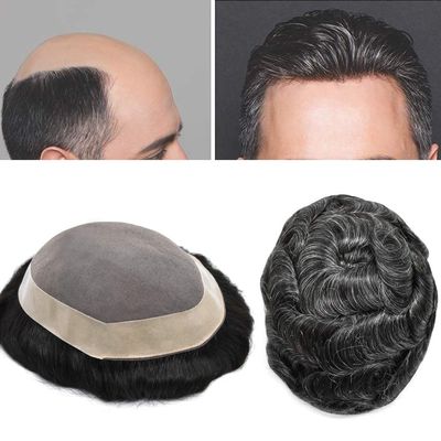 Mens Toupee Hair System Replacement for Men Hairpiece Monofilament Mens Wig Durable Poly Skin NPU Around Hair Unit for Men (6"X8", #1B30 Off Black+30% Gray)