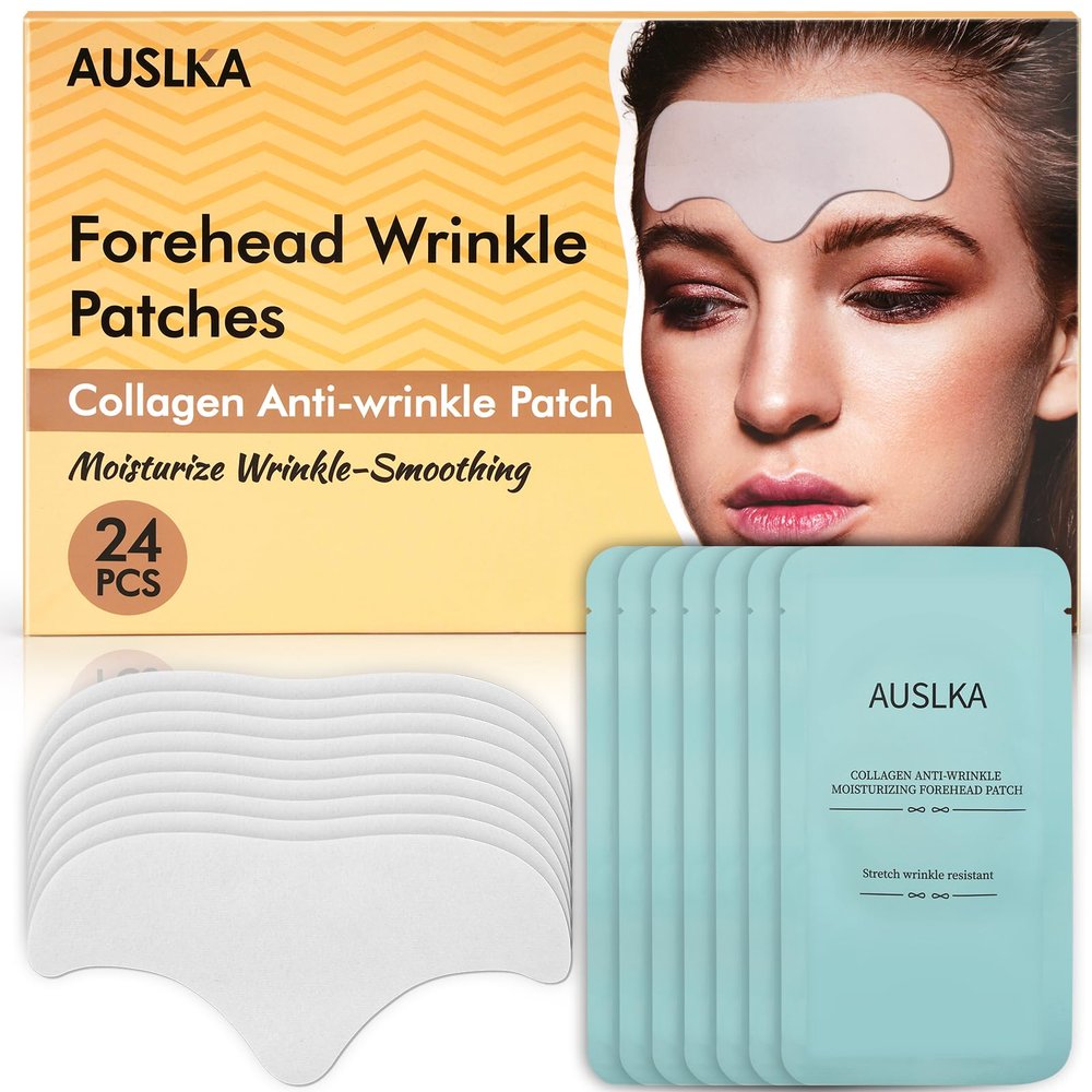 AUSLKA 24PCS Forehead Wrinkle Patches With Aloe, Facial Wrinkles Treatment, Collagen Anti Wrinkle Patches Care To Smooth Fine Lines & Wrinkles
