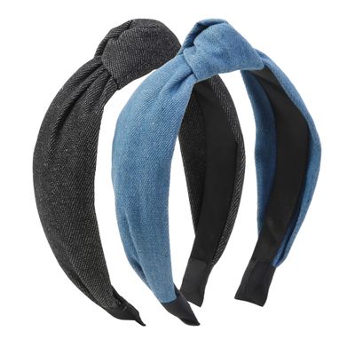 WOVOWOVO Knotted Headbands, Women's Fashion Denim Non-Slip Hair Hoops, Girls' Thick Top Knot Hair Accessories