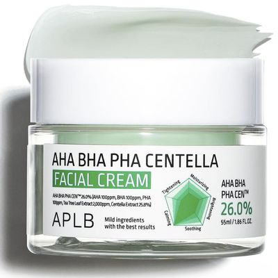 APLB AHA BHA PHA Centella Facial Cream | AHA BHA PHA CEN 26.0% 1.86 FL.OZ/Korean Skincare, Exfoliant, Deep hydration, Revitalize for gentle and improve skin texture