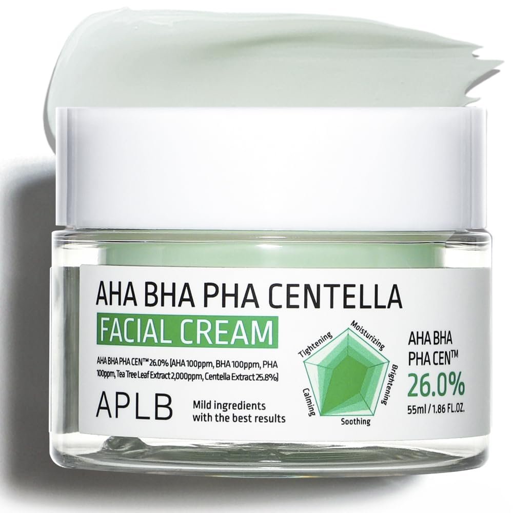 APLB AHA BHA PHA Centella Facial Cream | AHA BHA PHA CEN 26.0% 1.86 FL.OZ/Korean Skincare, Exfoliant, Deep hydration, Revitalize for gentle and improve skin texture