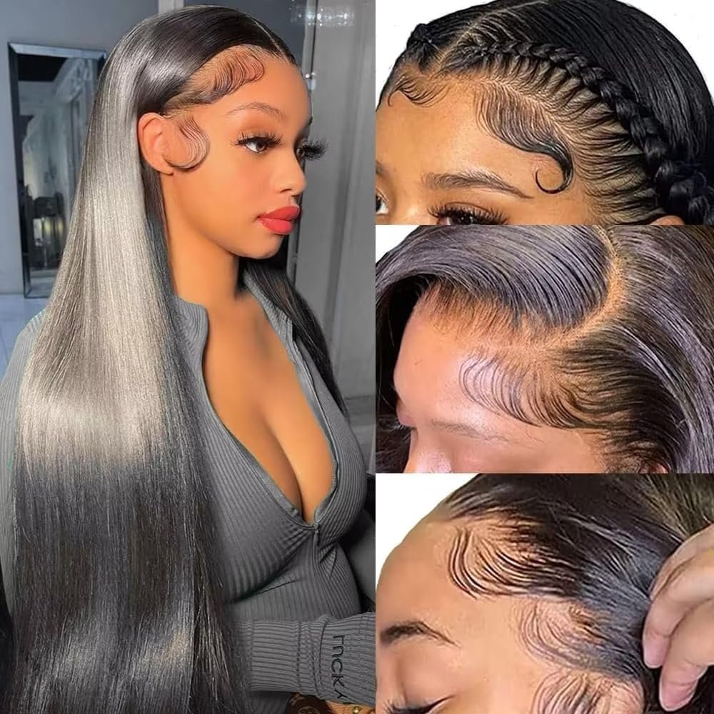 0.10mm Ultra-thin Lace Front Wigs Straight Human Hair Wigs 180% Density Pre Cut 13x4 Real HD Lace Human Hair Wigs Natural Hairline Glueless Wig Pre Plukced Bleached Knots Natural Color 24 Inch