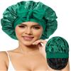 Satin Bonnet for Women Silk Bonnets for Sleeping Curly Hair Bonnet with Elastic Tie Band Reversible Double Layer Sleep Cap Hair Wrap (Black + Green) view 1