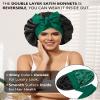 Satin Bonnet for Women Silk Bonnets for Sleeping Curly Hair Bonnet with Elastic Tie Band Reversible Double Layer Sleep Cap Hair Wrap (Black + Green) view 2